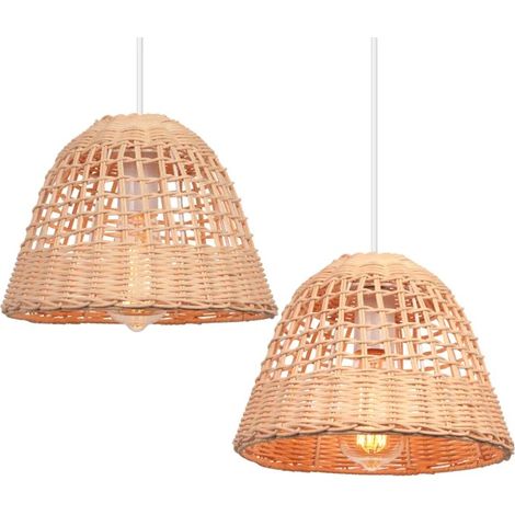 2pcs Suspension Luminaire Vintage Lampe de Plafond Abat-jour en Bambou Design Cage Lustre Industriel pour Salon Chambre (1/5)