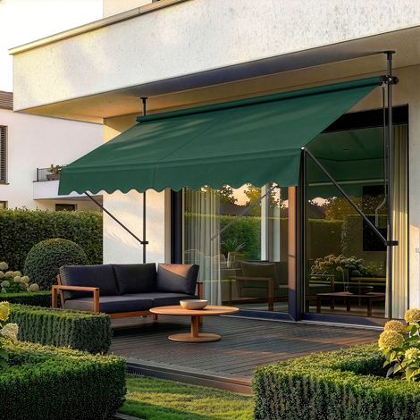 Store Banne Téléscopique Acier Polyester 200 x 120 x 220-309 cm Vert Foncé [pro.tec] (1/5)