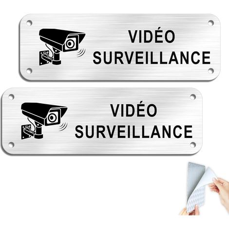 2 Plaque Signalisation Vidéo Surveillance Aluminium 15x5cm Résistant Eau UV Extérieur Maison Magasin