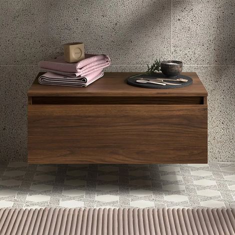 Cassettiera bagno 60 cm sospesa in noce maya con chiusura soft close - Sumo