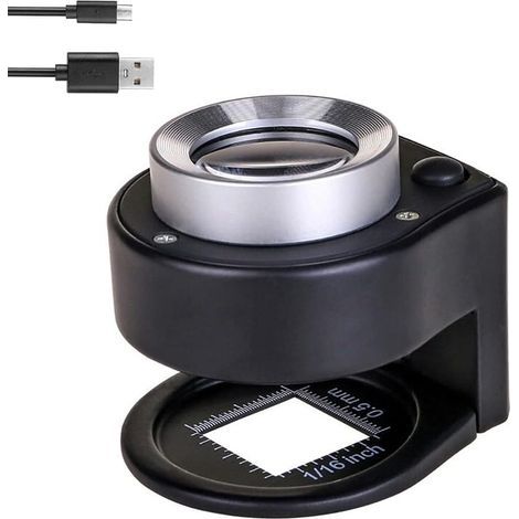 Rechargeable portable jeweler's loupe with 6 LEDs - Foldable scale - Eye loop for optical examination of textiles, jewelry, coins and stamps (1/5)