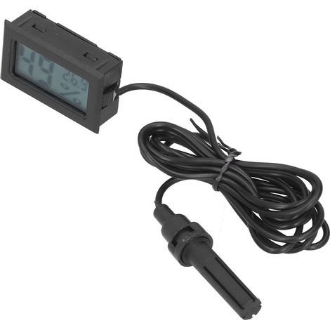 Mini thermomètre et hygromètre d'intérieur noir avec écran LCD et sonde