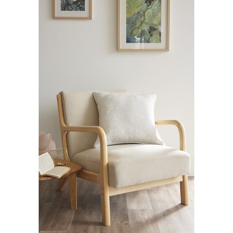 Coussin déhoussable avec passepoil 50 x 50 cm Polyester fils teints jacquard "Elios" Le fil d'Ariane - Elios Ivoire - (1/2)