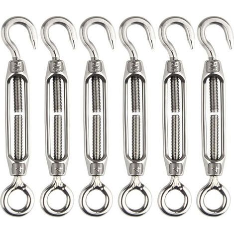6 Pcs Tendeur De Fil Tendeur M4 En Acier Inoxydable Réglable Crochet De Ridoir Et Oeil Ensemble Heavy Duty (1/4)