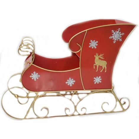 La Slitta di Babbo Natale L88xP40xH60 Rossa e Oro in Metallo decorazioni vetrine natalizie allestimenti ornamento in latta bellissima (1/5)