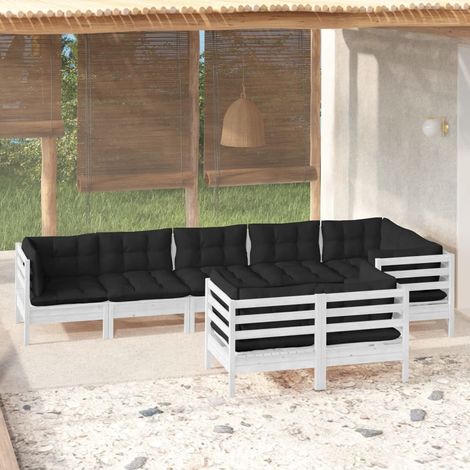 vidaXL Salon de jardin 8 pcs avec coussins blanc bois de pin massif (1/5)