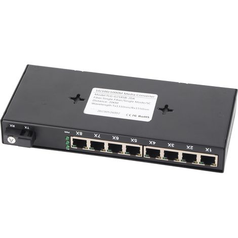Commutateur Ethernet Gigabit 9 ports 10/100/1000 Mbit/s, convertisseur de média fibre optique semi-duplex 1310 nm pour réseau de bureau, prise US 100-240 V (1/5)