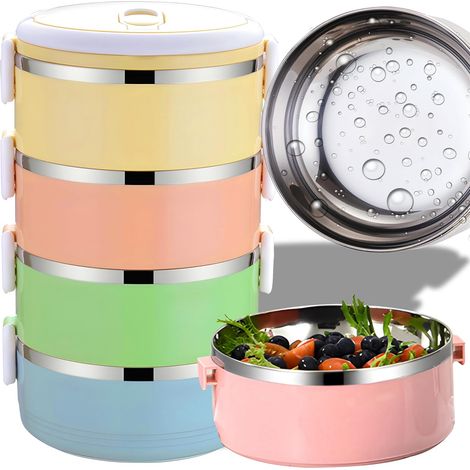 Portapranzo isolato portatile e a prova di perdite in acciaio inossidabile con maniglia, ideale per studenti e impiegati. 4 scomparti. (1/5)