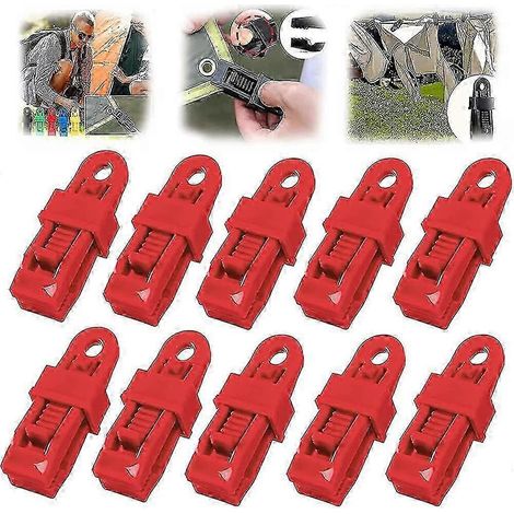 Lot de 10 poignées de verrouillage robustes et réglables pour bâches et parasols, clips de fixation pour parasols en plastique, clips de fixation réutilisables pour bâches F74 Rouge (1/4)