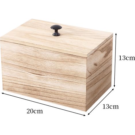 Boîte de rangement compartimentée en bois massif avec couvercle — Finition bois naturel Dimensions : 20 x 13 x 13 cm