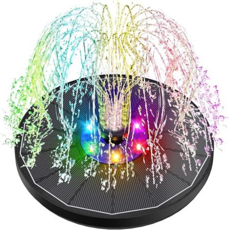 BUNTHAUS Fontaine Solaire LED Colorées, 3.5W Extérieur Flottante Pompe Bassin Solaire, 2200mAh Batterie, 2025 Fontaine Solaire Verre avec 6 Buses pour Bain d'oiseaux Aquarium Jardin (1/5)