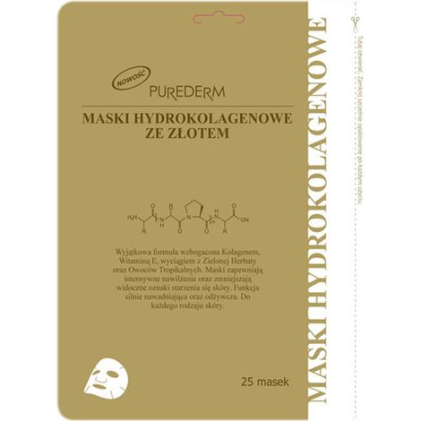Set de 25 mascarillas faciales de hidrocolágeno Purederm con oro (1/3)