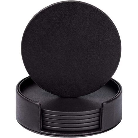 PU Cuir Dessous de verre Noir lot de 6 avec Titulaire pour boire du verre Famille Dessous de verre Ensemble (1/5)