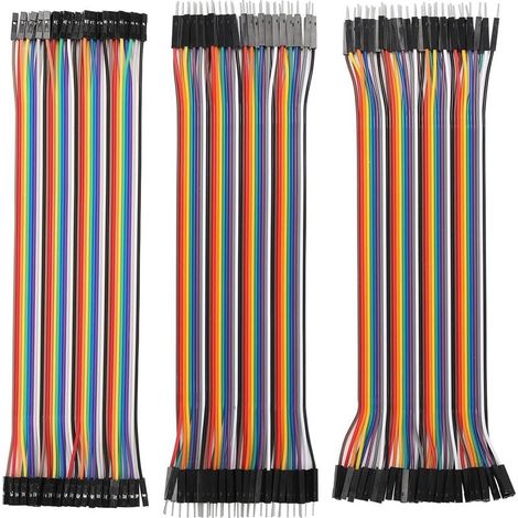 （20 cm）Lot de 120 câbles jumper DuPont cable dupont pour platine d’expérimentation breadboard 40 mâle-femelle, 40 mâle-mâle, 40 femelle-femelle Multicolore