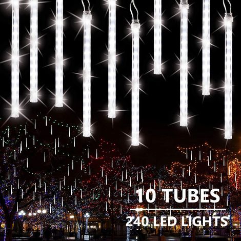 Guirlande Lumineuse Noël Exterieure 30cm 10 Tube 240 LED Météores Pluie Lumières Étanche Guirlande Noël Décoration pour Intérieur,Sapins,Balcon,Fête,Mariage(Blanc) [Classe énergétique A]