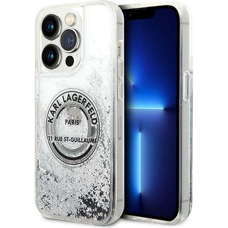 Hülle für iPhone 14 Pro Max Karl Lagerfeld Flüssigglitzer Silber (1/5)