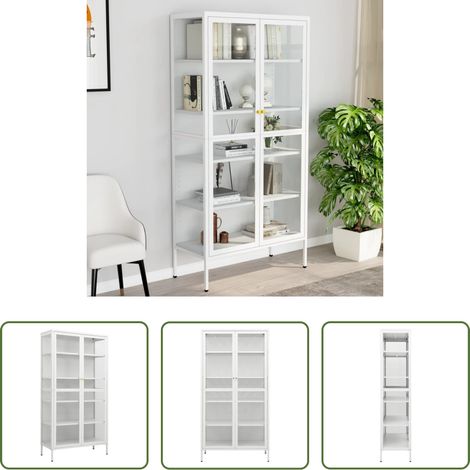 Armoire de rangement - Vitrine d'exposition Blanc 90x40x180 cm Acier et verre trempé (1/5)
