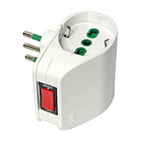 ADATTATORE DOPPIO 10A-SCHUKO FME - BIANCO 2P+T + INTERRUTTORE TERMICO- 2 pezzi