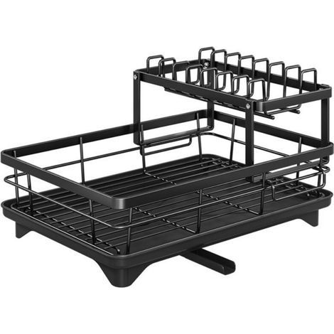Dish drainer with draining board, large capacity kitchen storage rack, countertop dish drainer, black (1/4)