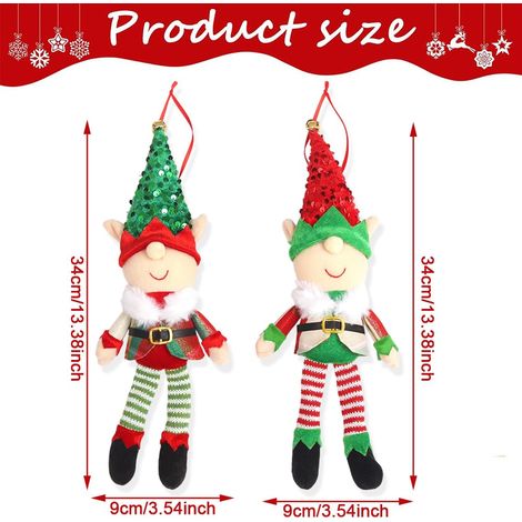 Ciondolo natalizio a forma di elfo di peluche, 2 pezzi, ciondolo a forma di bambola elfo, regali di Natale in peluche per bambini, decorazione per albero di Natale (1/4)