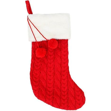Calcetín navideño con pompones esponjosos, adorno para árbol de Navidad y fiesta. (1/5)