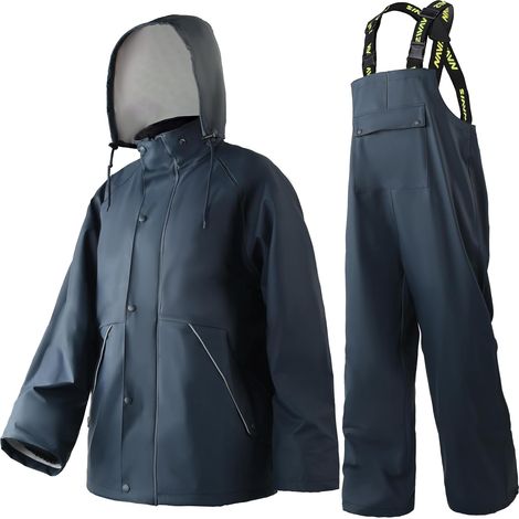 WS-005 Men's Waterproof Rain Suit Work Suit with Jacket and Trousers Ideal for Fishing, Construction and Outdoors Ensemble veste et pantalon à bavette, coutures scellées, rabat tempête, bretelles rég (1/5)