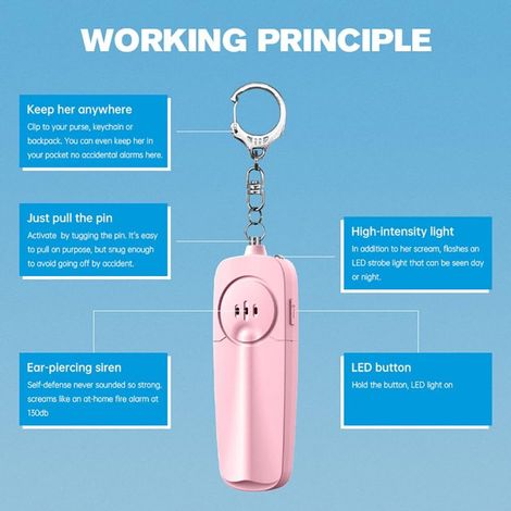 Porte-clés d'alarme de sécurité personnelle - Sifflet d'urgence haute puissance (130 dB) - avec lampe torche LED - Compact et léger - Rose (1/4)