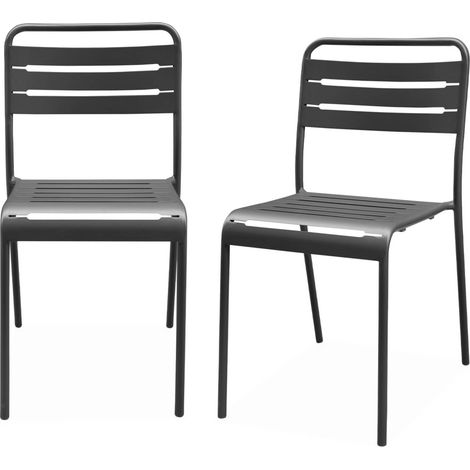 Pair of steel and stackable garden chairs Anthracite 59.5x59.5x72.5 cm - Amelia