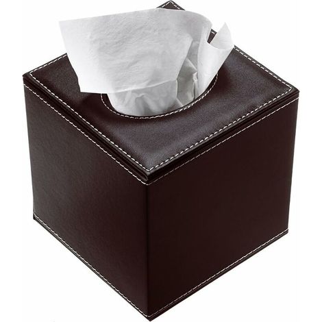 DEESSE SHOP - PU cuir ménage bureau rectangulaire porte-papier de soie boîte couverture étui porte-serviettes (cube marron) (1/5)