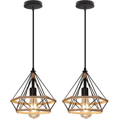 Suspension Luminaire Industriel E27 Lampe à Suspension Vintage Lampe Cage en Fer pour Chambre Salon Bar Noir - 2Pcs