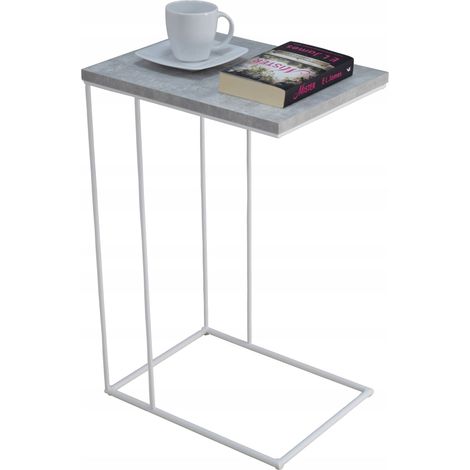 Table d'appoint en fil de fer blanc mat béton clair (1/3)
