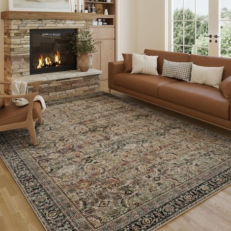 Marron Vintage Tapis Salon 240x300cm Rug Lavable en Machine Grand Antidérapant Rugs,Chambre Adulte,Descente de Lit Carpets,Salle a Manger,Bureau,Cuisine,Interieur Poil Ras Carpet (1/5)