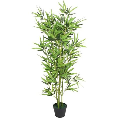 Plante artificielle, avec pot en bambou, 120 cm, verte (1/3)