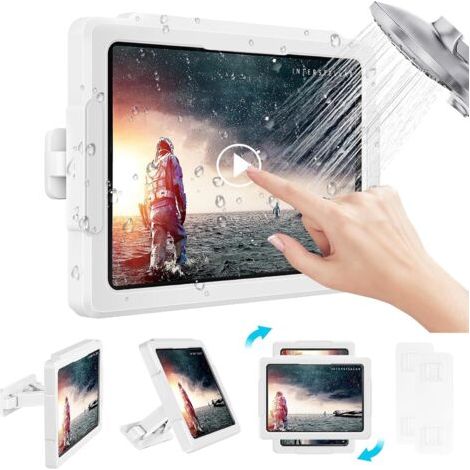 Supporto per tablet da doccia, supporto per telefono impermeabile, rotazione a 360°, antiappannamento, HD ad alta sensibilità, montaggio a parete, adatto a tutti i dispositivi fino a 11" (1/5)
