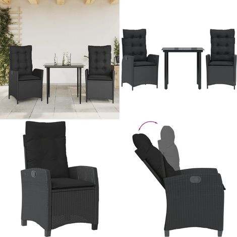 Ensemble à manger de jardin avec coussins 3 pcs Noir - Chaise de jardin - Table de jardin (1/5)