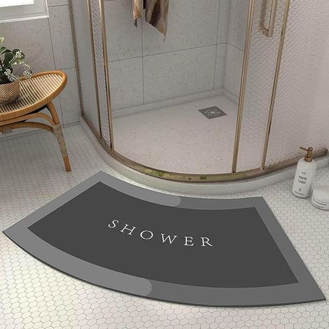 Super Absorbant Tapis de Douche Arrondi en Quart de Cercle, Lavable Tapis Douche Angle Antidérapant pour Sortie de Cabine Douche,Gris,40x75CM (1/5)