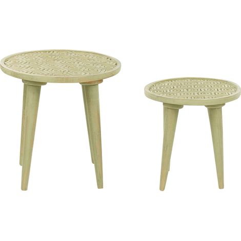 Set of 2 Side Tables MAHARO Mango Wood Light Green