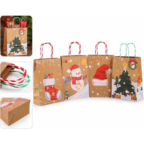 Sacs Cadeaux de Noel en Papier Kraft Dore avec Poignees Solides Lot de 4 22 x 27 cm (1/5)