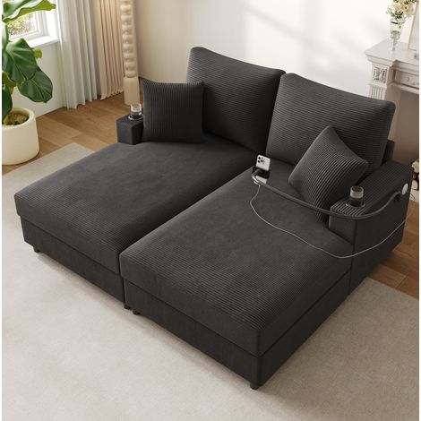 Canapé-lit 163 x 140 x 82 cm gris avec fonction couchage, tissu côtelé, structure en bois MEUBLIV (1/5)