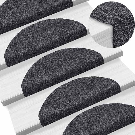 Tapis d'escalier autocollants 5 pièces 65 x 21 x 4 cm Gris foncé Demi-rond Grand (1/5)