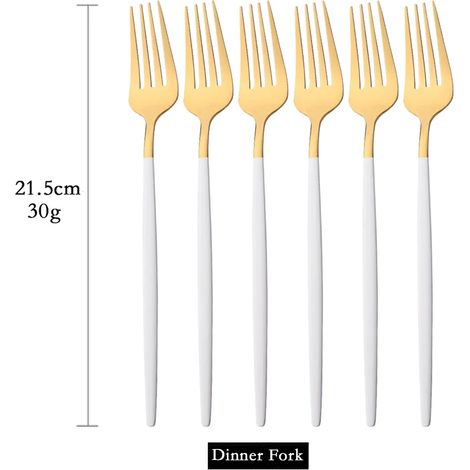 (Or blanc, 6 pièces) Fourchettes de table en acier inoxydable, couverts de cuisine
