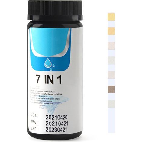 PH Test Strip 7 in 1 Total Alkali Nitrite Free Chlorine Total Chlorine Total Hardness Bromine Content Water Acid Alkaline Test Paper for Testing Water (1/5)