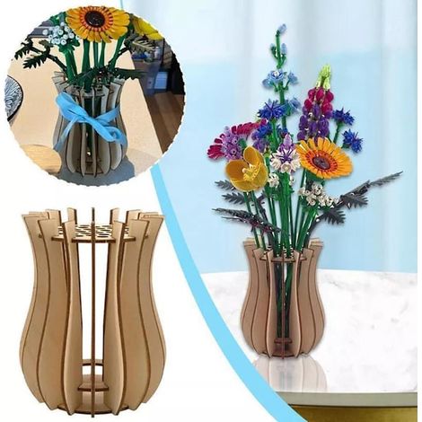 Vase puzzle LEGO à fleurs, vase en bois, composition florale, décoration intérieure. (1/5)