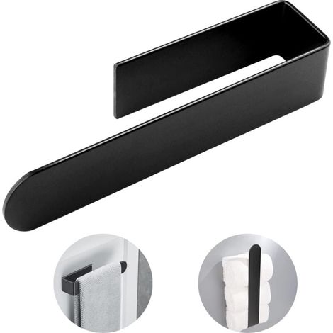 Porte-serviettes mural adhésif sans perçage porte-torchons autocollant en pour cuisine et salle de bain taille 23 cm Acier Inoxydable Noir
