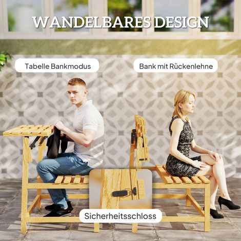 Banc extérieur 2 places en bois teck, résistant aux UV et intempéries, dossiers réglables, 110 x 61 x 89 cm (1/4)