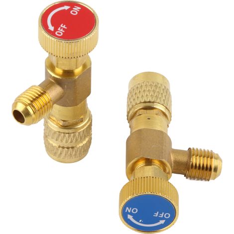 Ortviai Robinet de sécurité pour recharge frigorifique R22/R410A 1/4" en cuivre – 2 pièces (bleu/rouge), modèle WF01 (1/3)