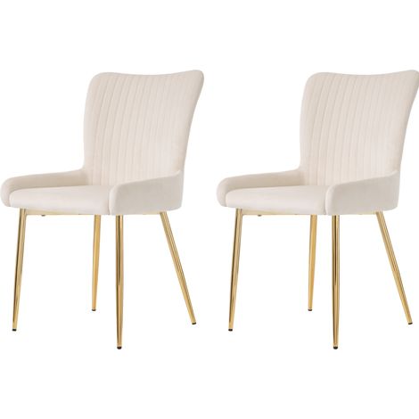 Lot de 2 chaises de salle à manger en velours beige, fauteuils lounge confortables avec dossier lombaire et pieds en métal doré, pour salon ou chambre CHICFURN (1/5)