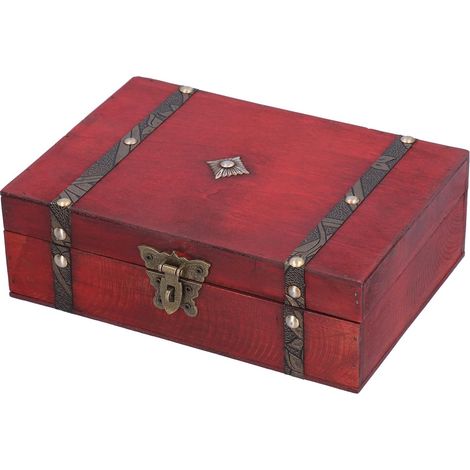 Boîte à Bijoux Boîte de Rangement en Bois Antique 23 X 16 X 7,5 Cm Bois Composite avec Serrure Design Rétro sculpté pour Bureau Commode Placard Bijoux Photos Lettres Bagues Boucles d'oreilles (1/5)