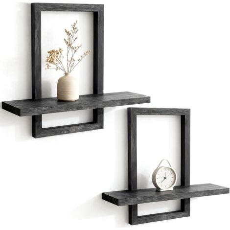 Lot de 2 étagères murales flottantes en bois noir pour décoration murale, étagères murales pour chambre à coucher, salon (1/5)
