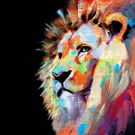 Tableau sur toile lion coloré 30x30 cm - Impression sur Toile Murale Décorative - Image imprimée en HD sur Toile - Toile sur Châssis en Bois FSC - Fabriqué en France (1/5)